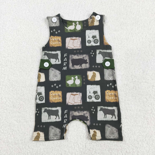 Baby Boy Infant Sleeveless Farm Animals Romper RTS