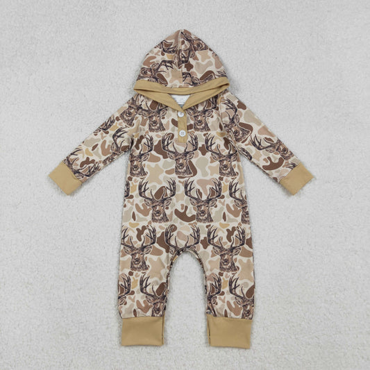 Baby Boys Infant Long Sleeves Deer Camo Hunting Hoodie Buttons Romper RTS