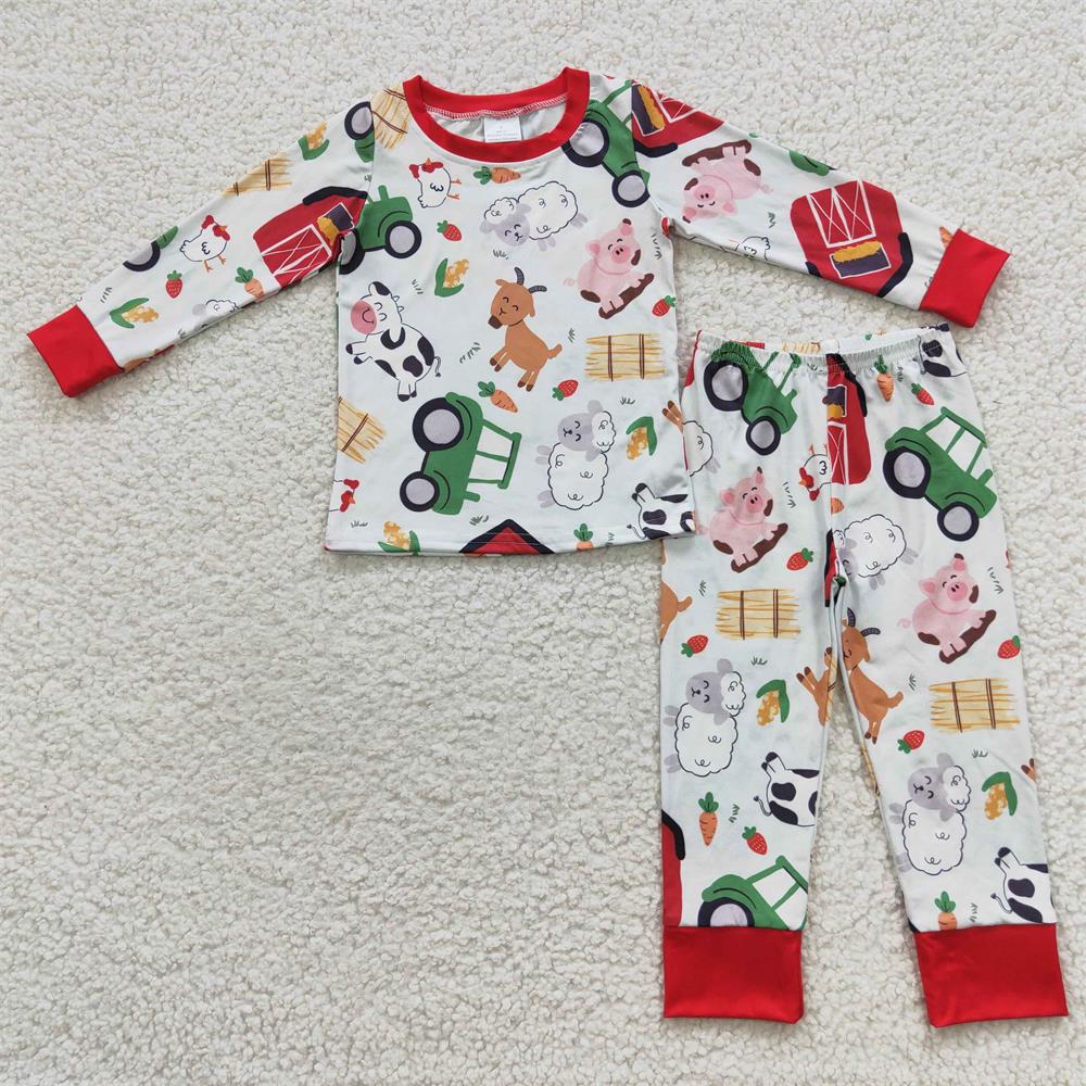 GLP0488 Baby Girl Long Sleeves Shirt Pants Farm Outfit Pajamas