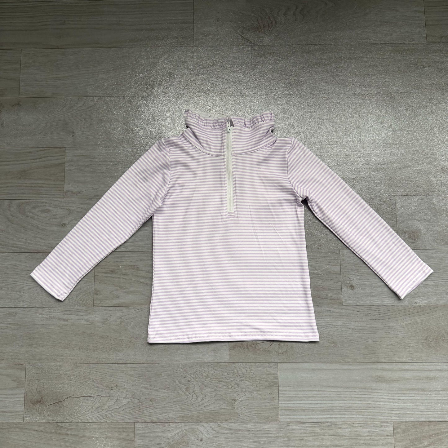 ( No moq ) Preorder Baby Girls Kids Long Sleeves Purple Stripes Zipper Pullover Shirt Clothes