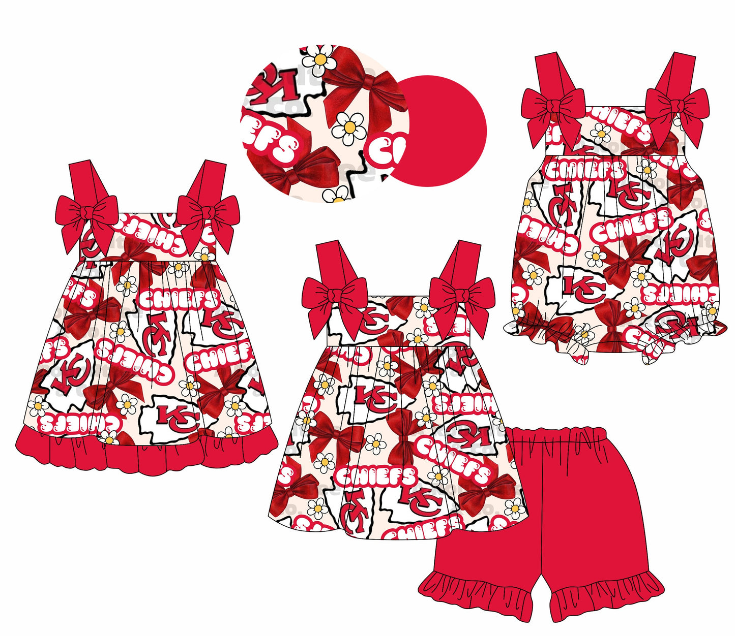Baby Girl Bows Straps KC Flower Team Sibling Romper Dress Set ( Moq 5 Each Style )