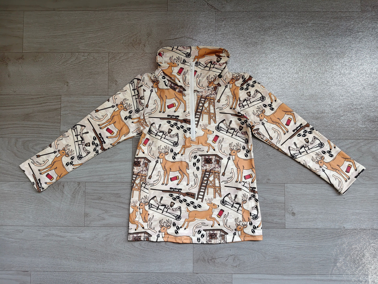 ( No moq ) Preorder Boys Kids Long Sleeves Deer Hunting Zipper Shirt Tops
