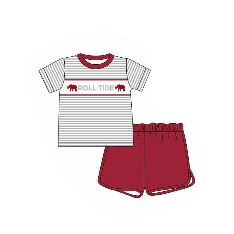 Baby Boy Short Sleeves Stripes Elephants Team Shirt Short Clothes Set ( Moq 5 )
