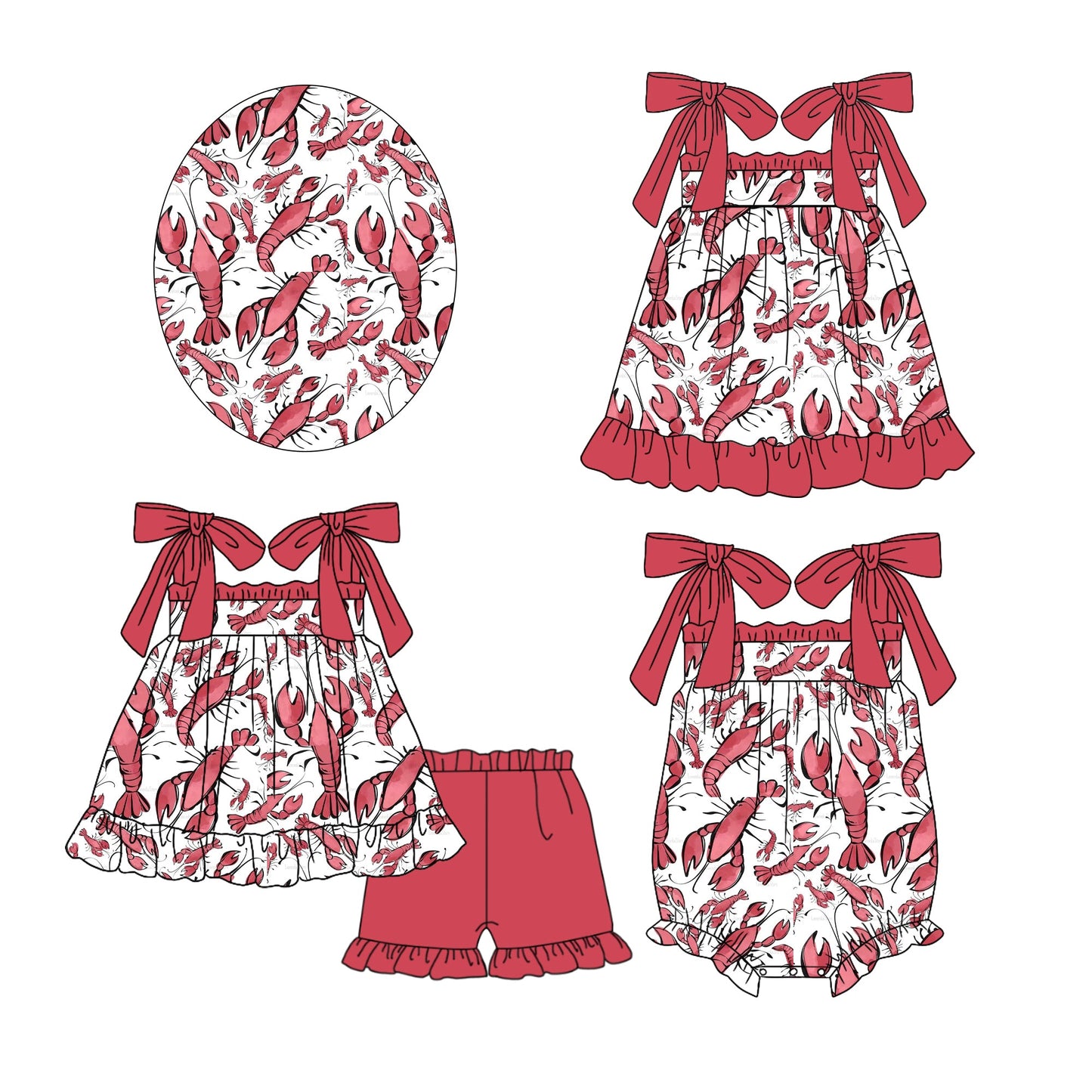 Baby Girl Straps Crawfish Sibling Romper Dress Set ( Moq 5 Each Design ) 12.13