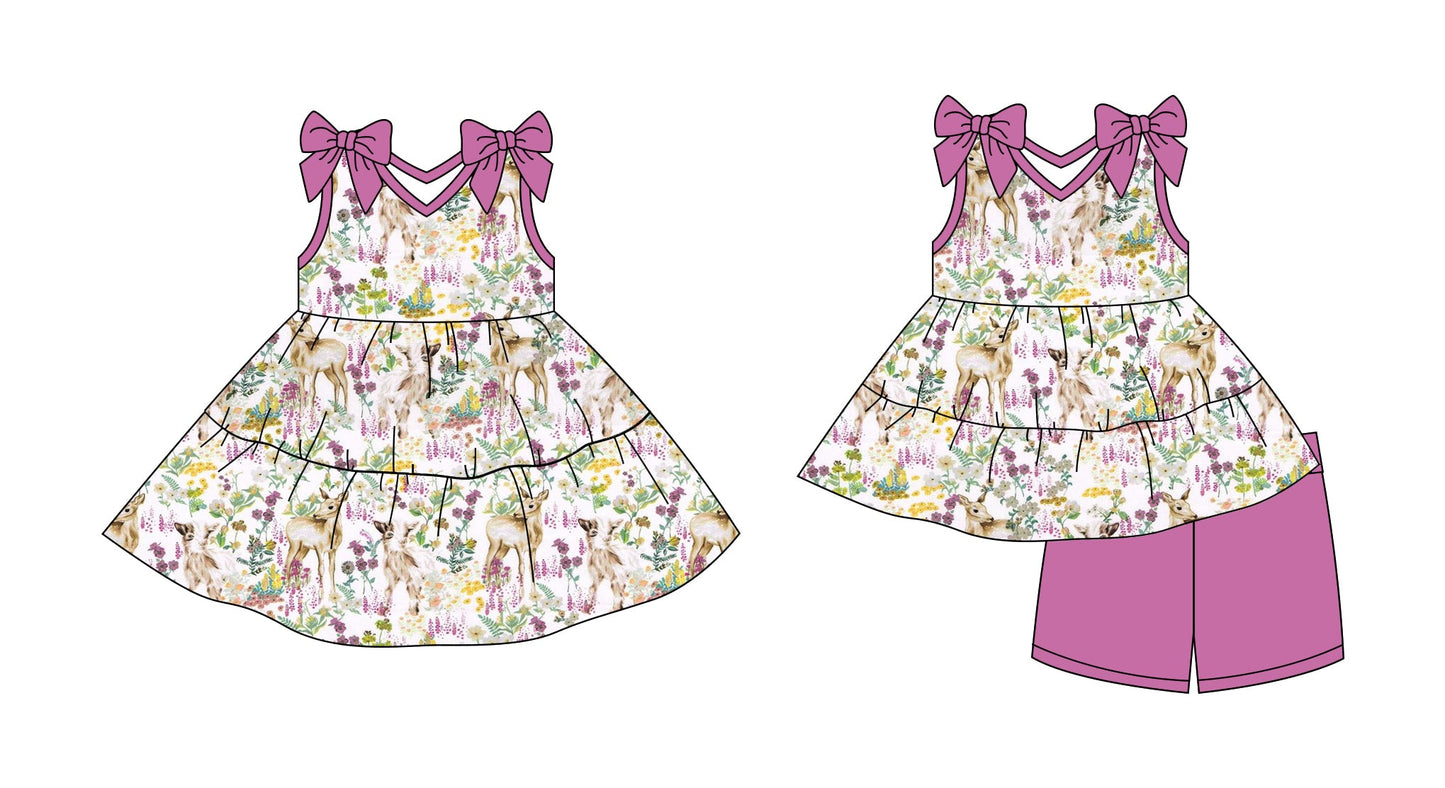 Baby Girl Straps Bows Flower Deer Summer Sibling Dress Set ( Moq 5 Each Style ) 2.27