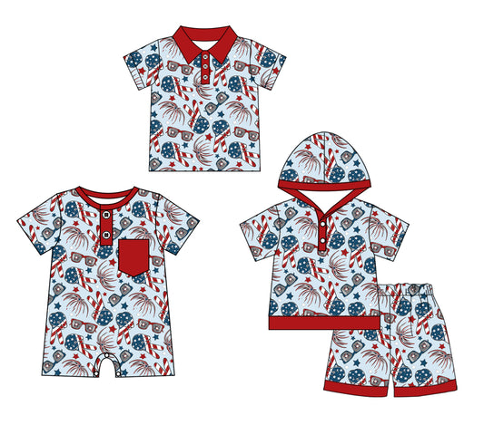 Baby Boy Short Sleeves July 4th Sibling Romper Clothes Set ( Moq 5 Each Design )11.21