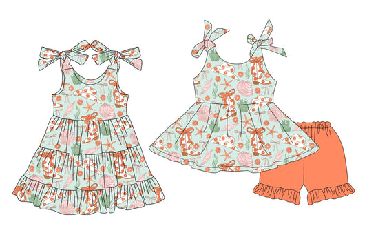 Baby Girl Straps Western Boots Cactus Sibling Dress Set ( Moq 5 Each Style ) 4.3