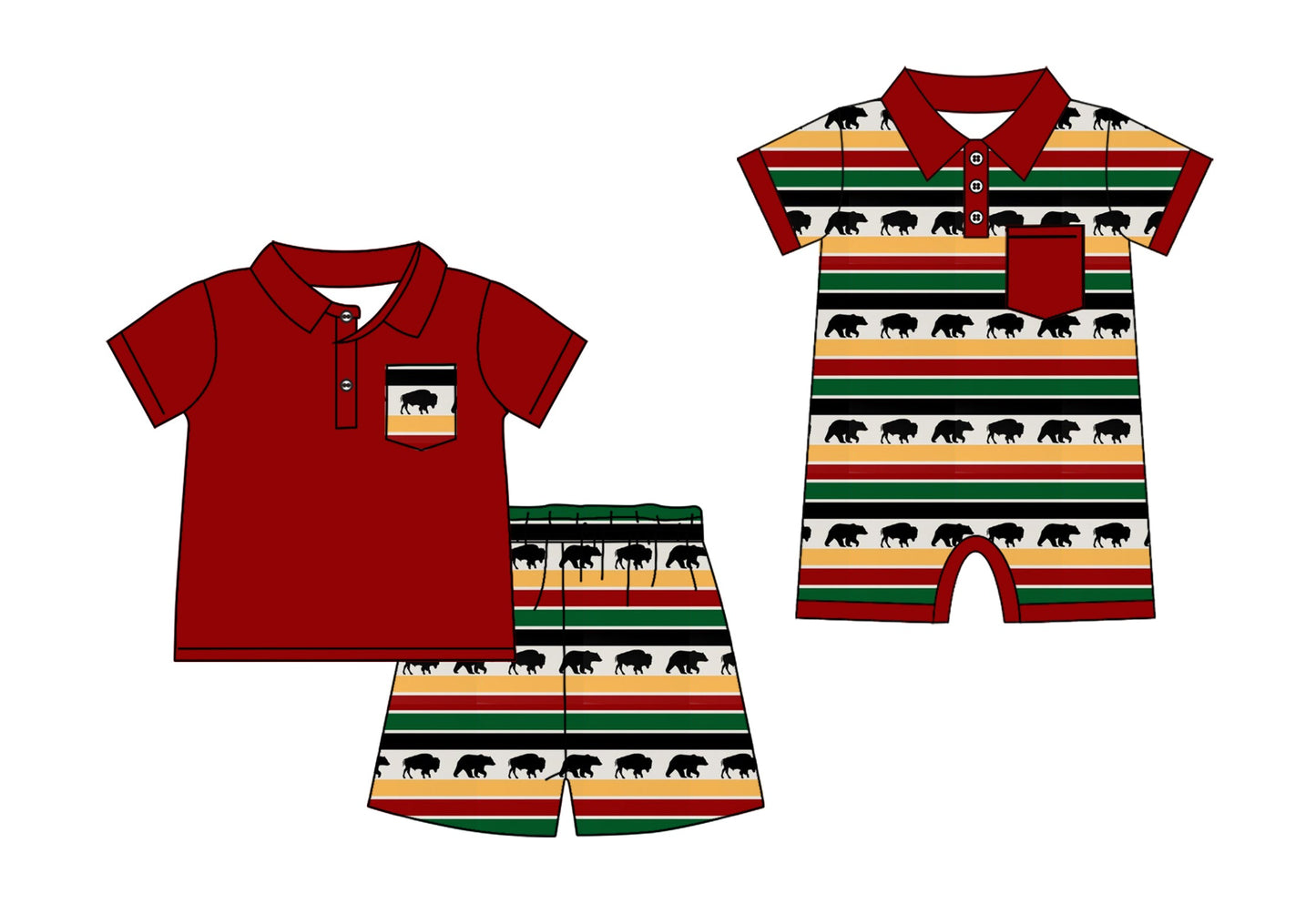 Baby Boy Western Cow Stripes Sibling Romper Set ( Moq 5 Each Style ) 1.20