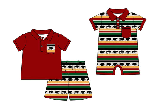 Baby Boy Western Cow Stripes Sibling Romper Set ( Moq 5 Each Style ) 1.20