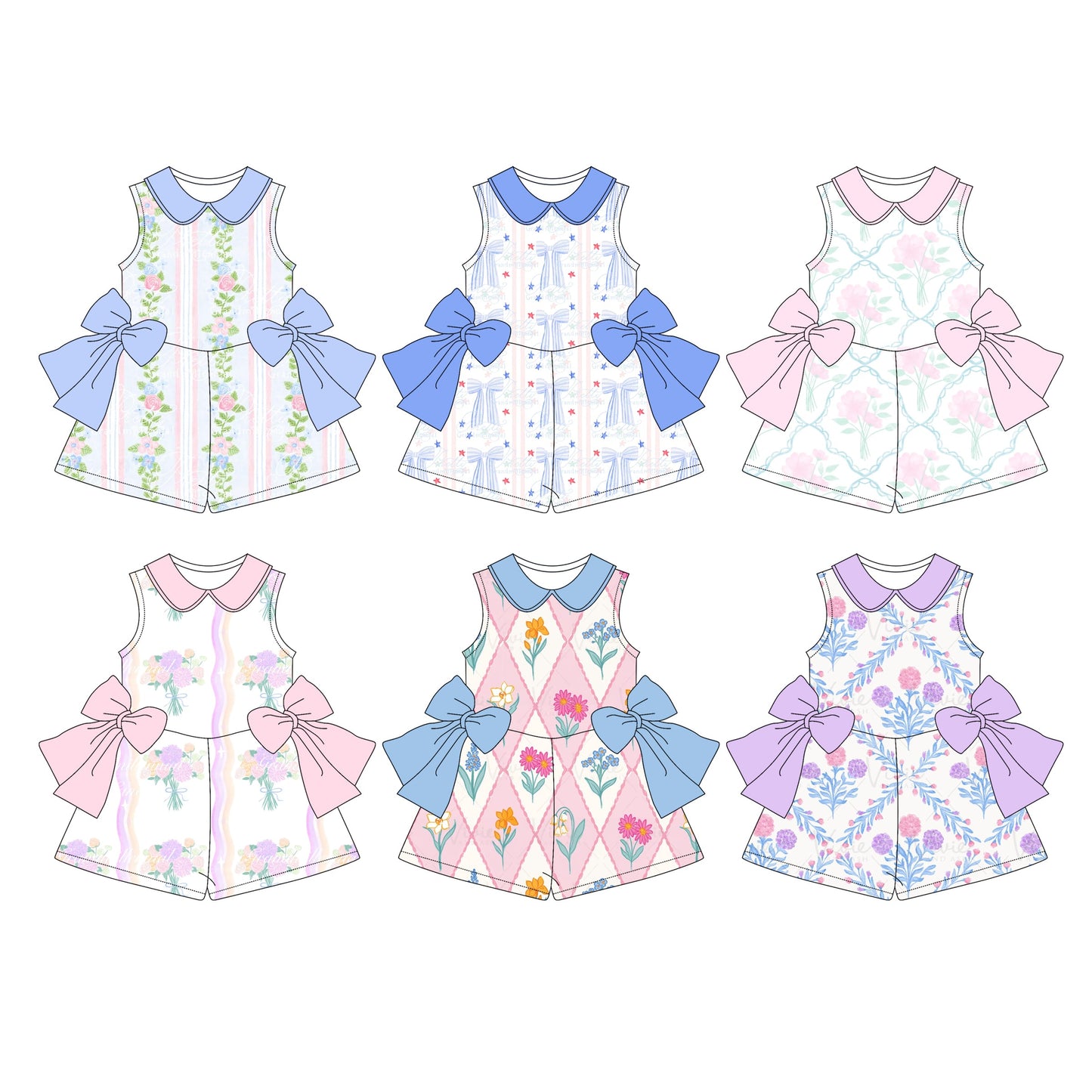 Baby Girl Sleeveless Flower Bows Sibling Jumpsuit ( Moq 5 Each Style ) 4.1