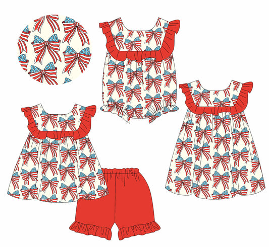 Baby Girl July 4th Bows Sibling Romper Dress Set ( Moq 5 Each Style ) 1.11