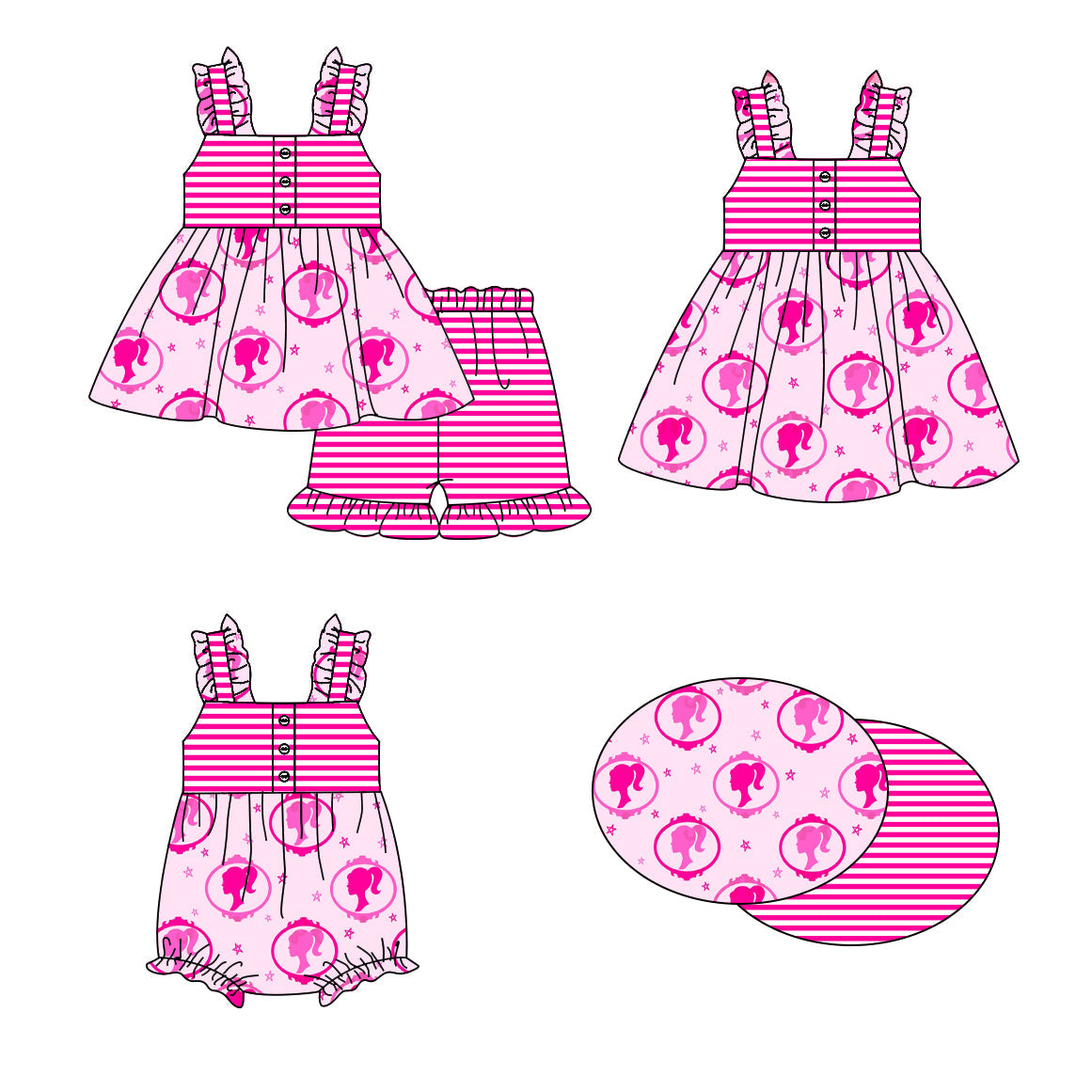 Baby Girl Pink Doll Stripes Sibling Romper Dress Set ( Moq 5 Each Style ) 1.16