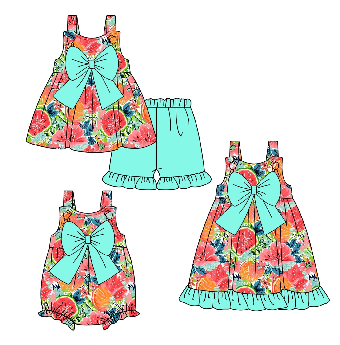 Baby Girl Watermelon Bows Sibling Romper Dress Set ( Moq 5 Each Style ) 2.20