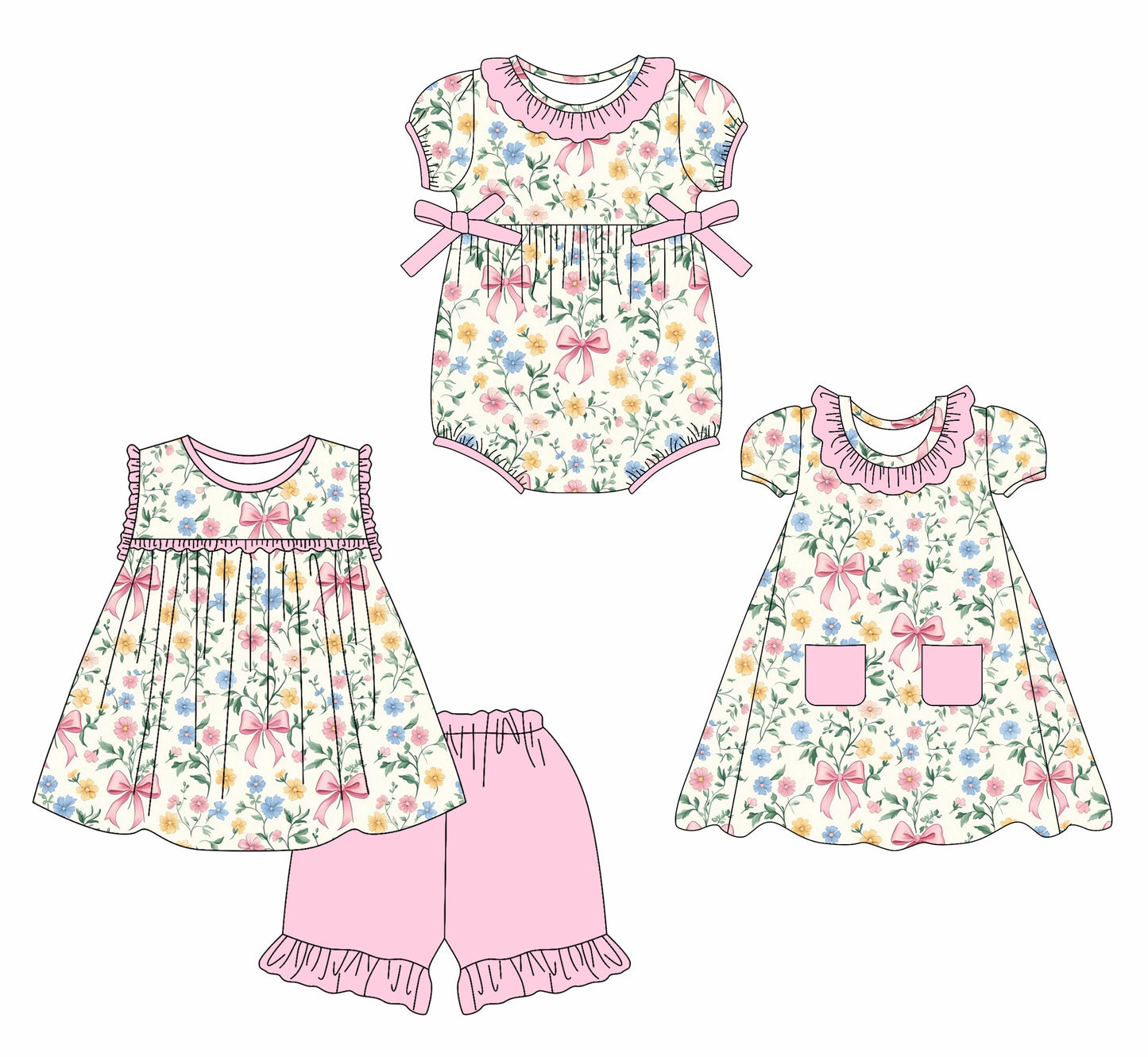 Baby Girl Bows Flower Sibling Romper Dress Set ( Moq 5 Each Style ) 2.15