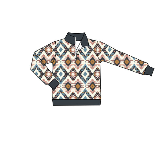 Baby Boy Long Sleeves Western Aztec Zipper Shirt Tops