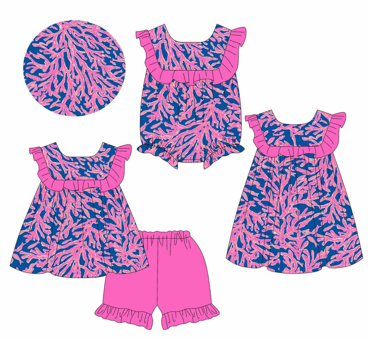 Baby Girl Short Sleeves Pink Ruffle Sibling Romper Dress Set ( Moq 5 Each Style ) 2.14