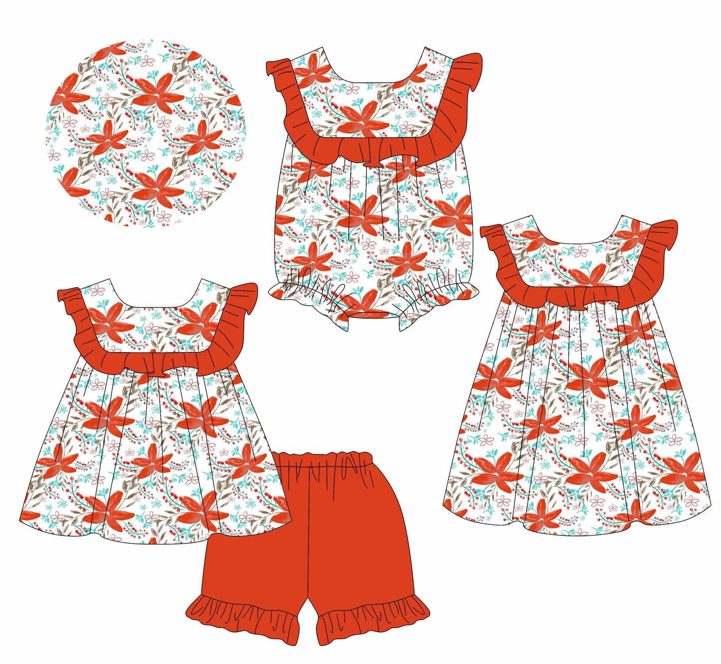( Moq 5 Each Style ) Baby Girl Short Sleeves Flower Sibling Romper Dress Set 3.24