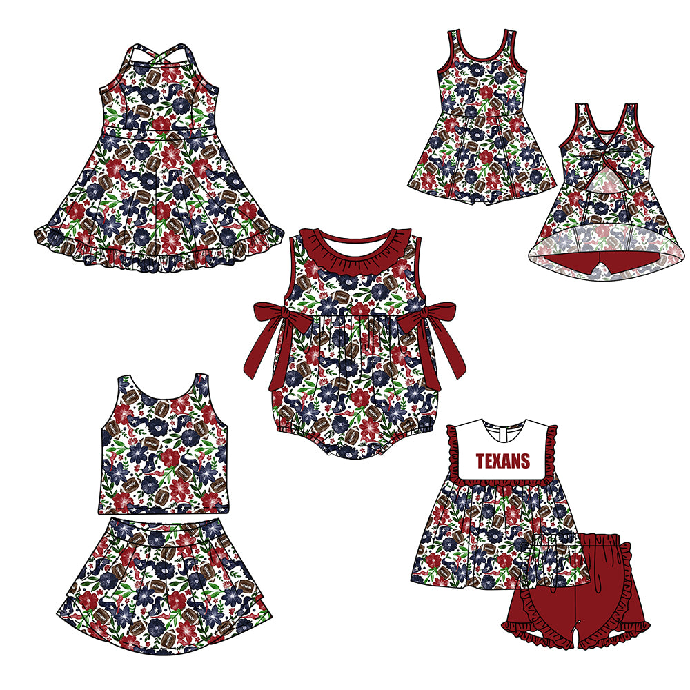 ( Moq 5 Each Style ) Baby Girls Kids Sleeveless Football Flower Cow Sibling Romper Dresses Sets