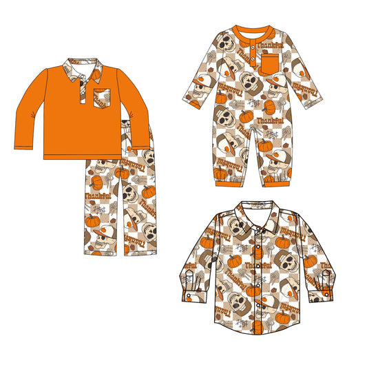( Moq 5 Each Style ) Baby Boy Toddler Halloween Pumpkins Ghosts Plaid Sibling Romper Shirt Set