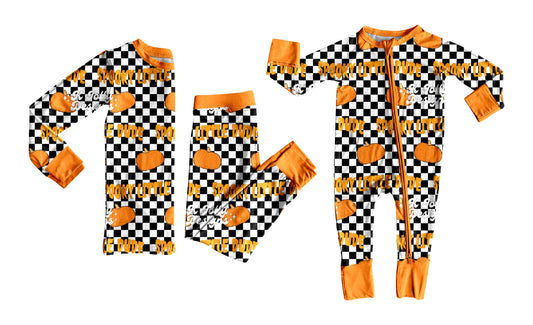 ( Moq 5 Each Style ) Baby Girl Toddler Pumpkins Checked Sibling Romper Set