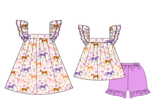 Baby Girl Western Horse Flower Sibling Dress Set ( Moq 5 Each Style ) 2.19