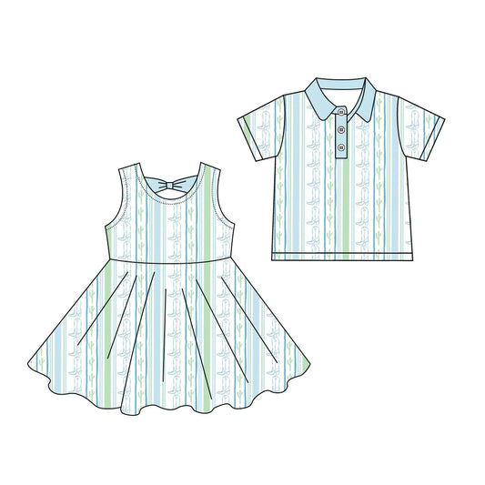 ( Moq 5 Each Style ) Sibling Baby Boys Girls Kids Boots Cactus Western Shirt Dress Clothes