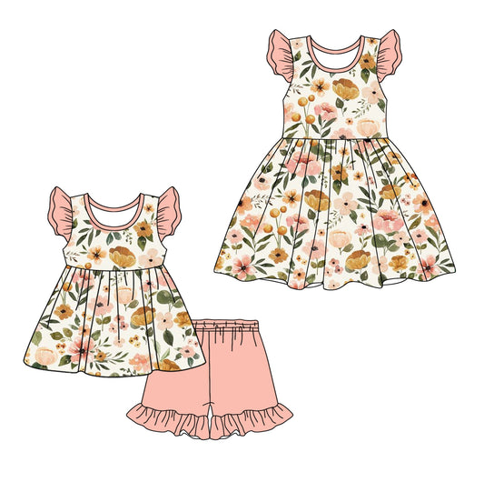 Baby Girl Short Sleeves Flower Sibling Dress Set ( Moq 5 Each Style ) 12.17