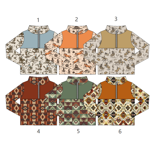 ( Moq 5 Each Style ) Sibling Baby Boys Kids Long Sleeves Western Print Zipper Shirts Clothes