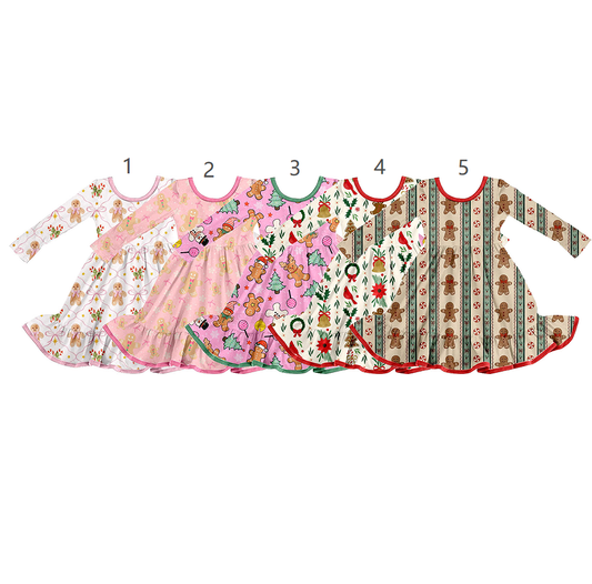 ( Moq 5 Each Style ) Sibling Baby Girls Kids Christmas Bows Gingerbread Dresses Clothes