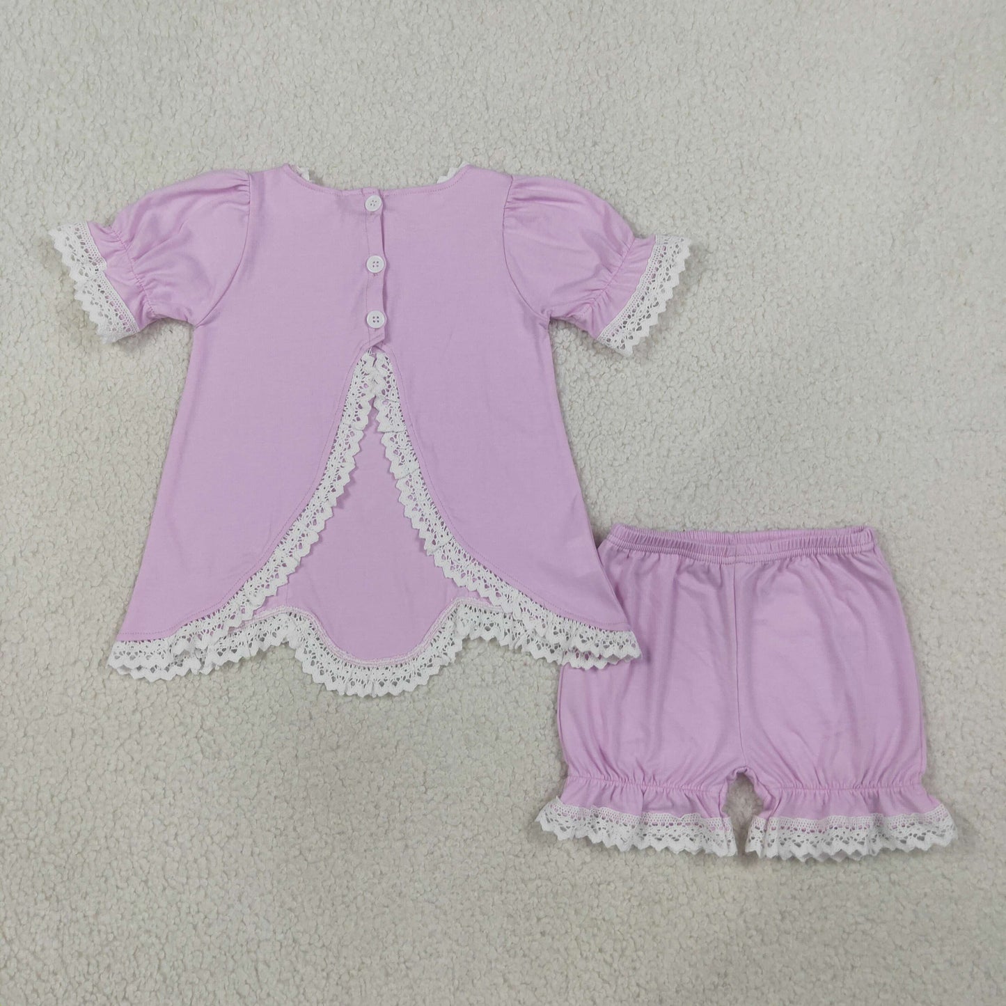 Baby Girls Kids Short Sleeves Scallop Tunic Lace Shorts Set Summer Clothes RTS