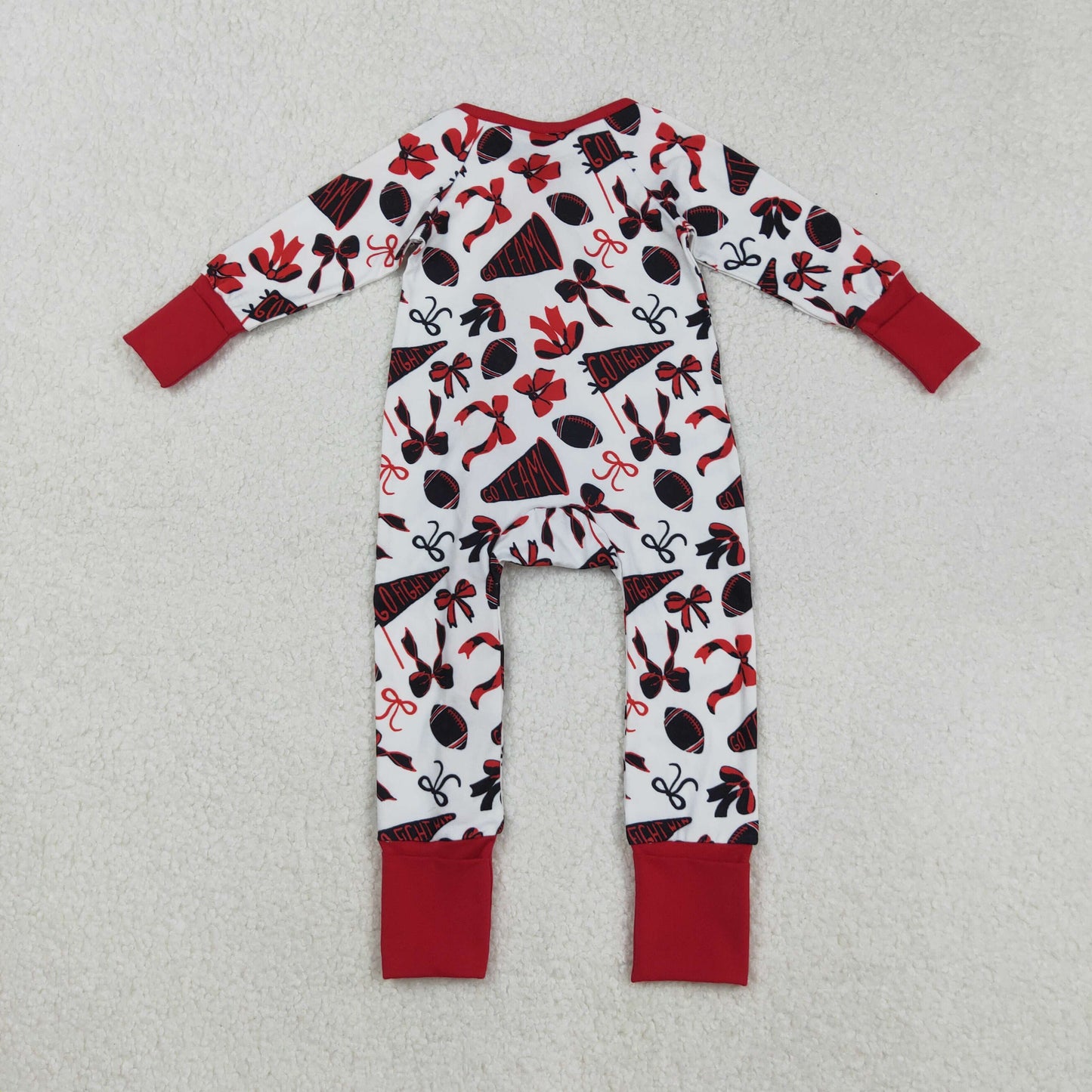 Baby Girl Long Sleeves Football Bows Team Cheer Red Zipper Romper RTS