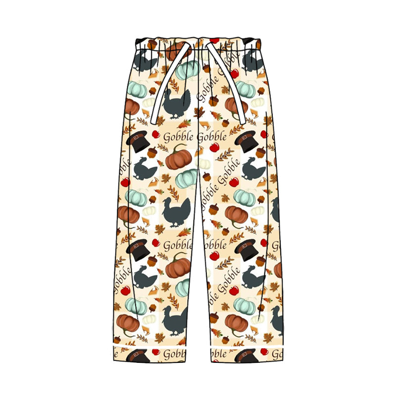 Adult Women turkey Pumpkin Fall Thanksgiving Pajamas Pants