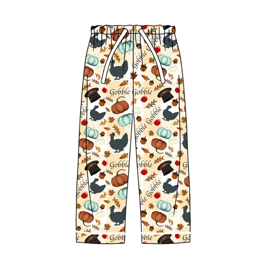 Adult Women turkey Pumpkin Fall Thanksgiving Pajamas Pants