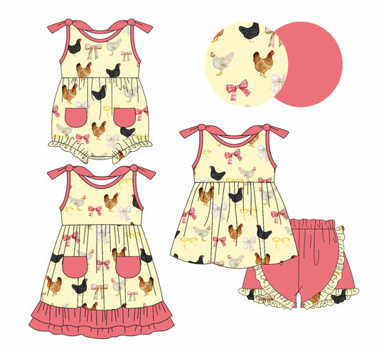 Baby Girl Chicken Bows Sibling Dress Romper Set ( Moq 5 Each Style ) 1.6