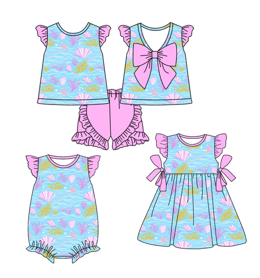 Baby Girl Short Sleeves Shell Bows Sibling Romper Dress Set ( Moq 5 Each Style ) 3.13