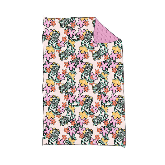 Baby Girl Infant Western Boots Flower Blanket