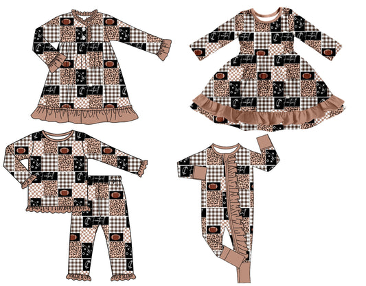 ( Moq 5 Each Style ) Baby Girl Toddler Football Leopard Sibling Romper Dress Set