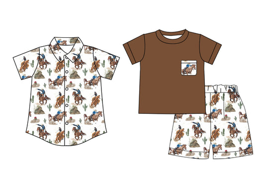 ( Moq 5 Each Style ) Baby Boy Short Sleeves Western Rodeo Sibling Shirt Set 4.18