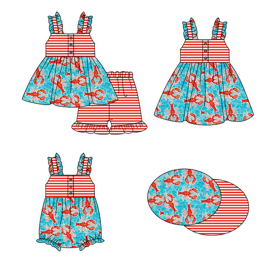 Baby Girl Crawfish Stripes Sibling Romper Dress Set ( Moq 5 Each Style ) 1.16