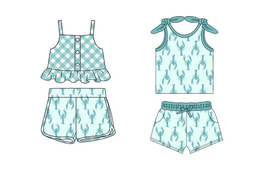Baby Girl Straps Crawfish Checked Shorts Sibling Set ( Moq 5 Each Style ) 2.8