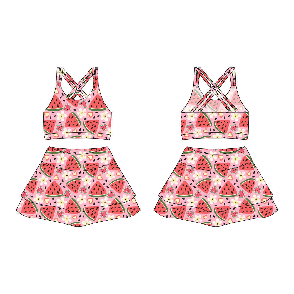 ( moq 10 ) Baby Girl Straps Flower Watermelons Activity Wear Vests Tops Shorts Skirts Yoga Set