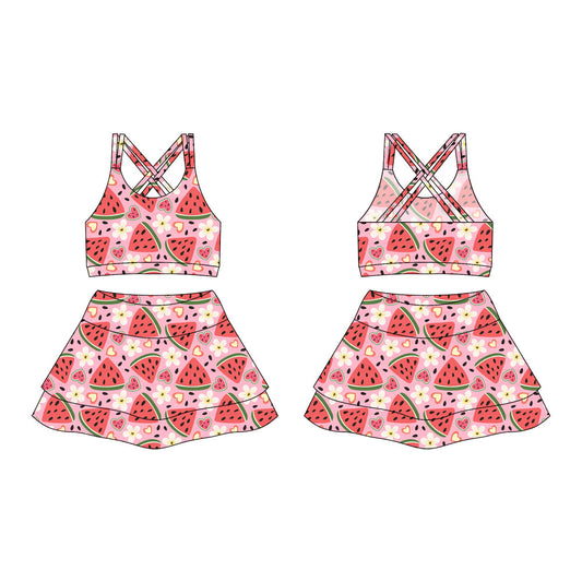 ( moq 10 ) Baby Girl Straps Flower Watermelons Activity Wear Vests Tops Shorts Skirts Yoga Set