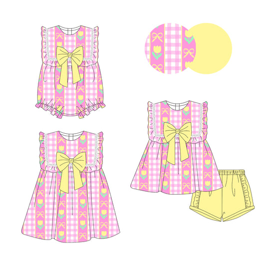Baby Girl Flower Bows Plaid Sibling Romper Dress Set ( Moq 5 Each Style ) 4.2