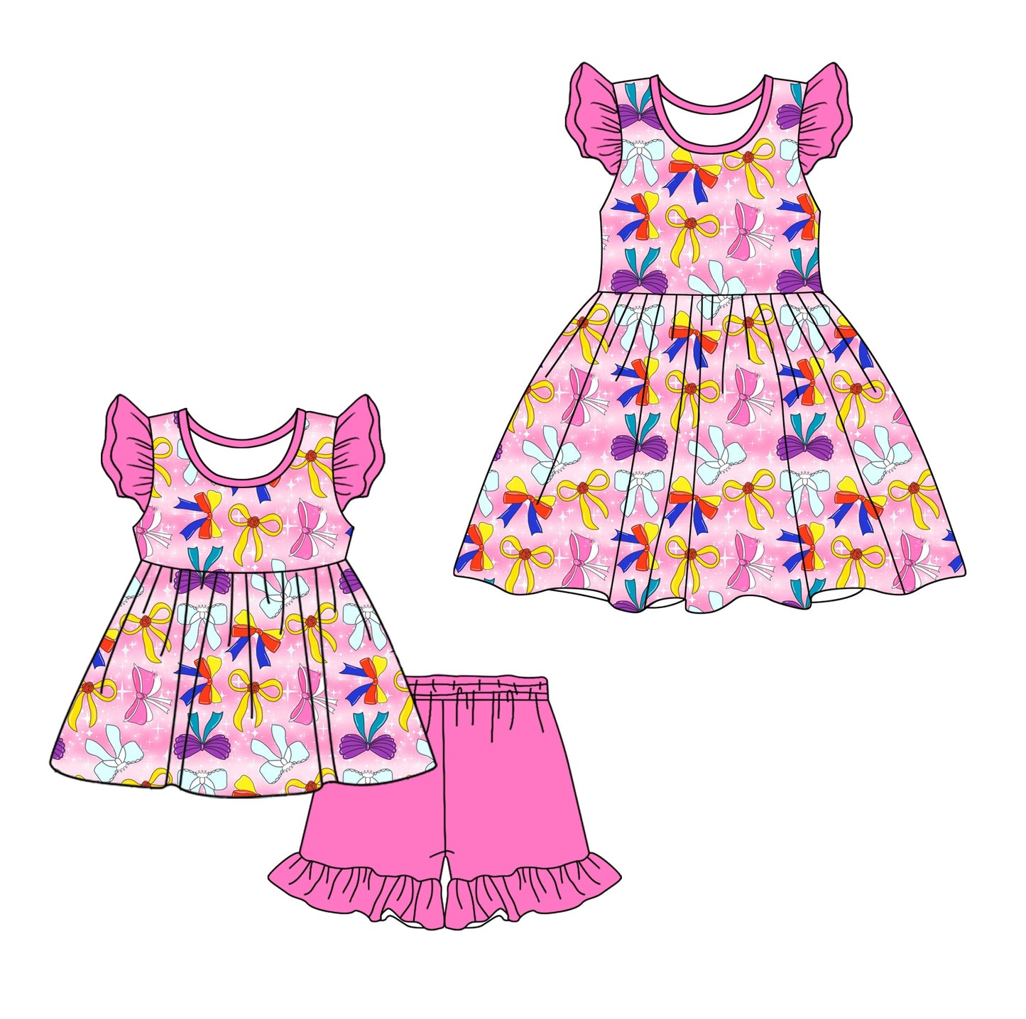 Baby Girl Short Sleeves Princess Bows Sibling Dress Set ( Moq 5 Each Style ) 12.26