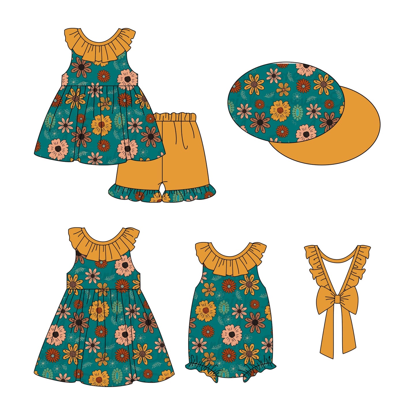 Baby Girl Ruffle Flower Sibling Romper Dress Set ( Moq 5 Each Style ) 12.28