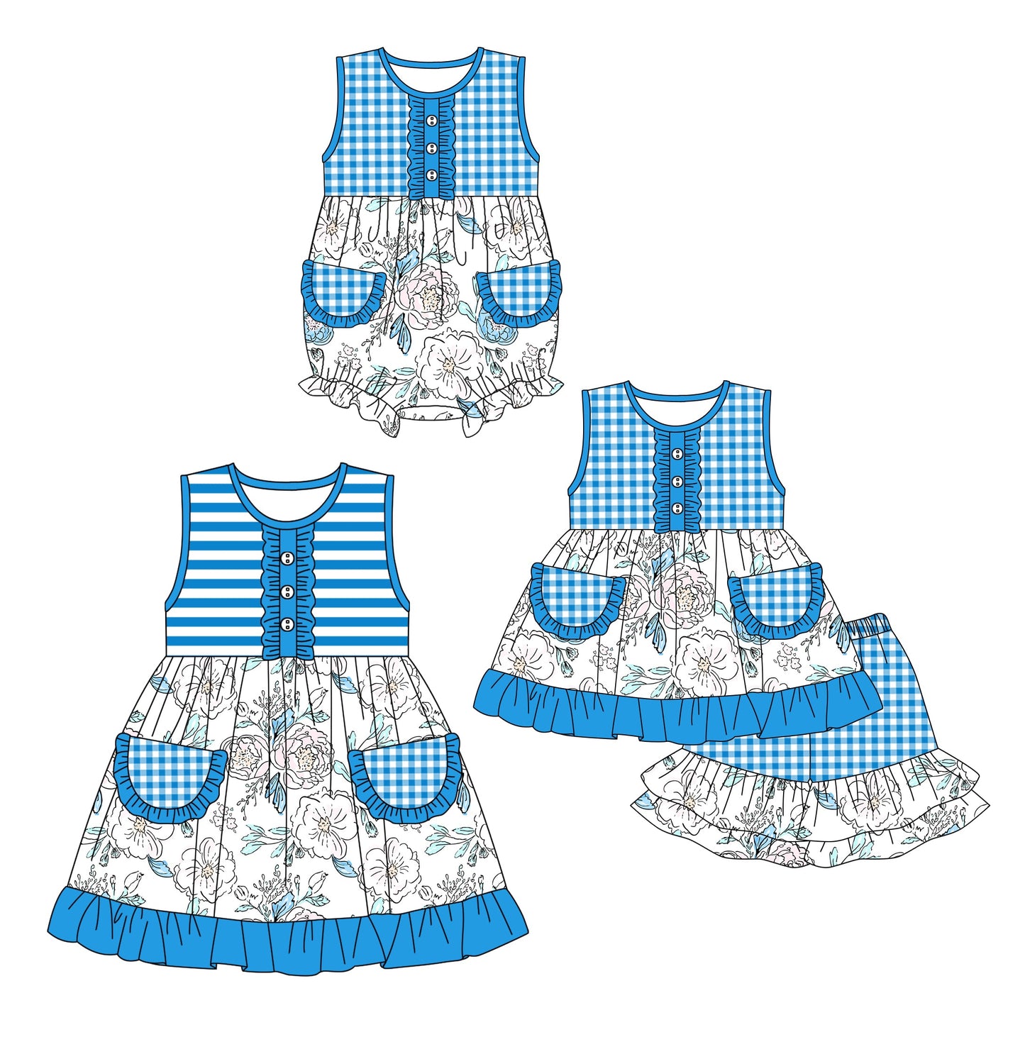 Baby Girl Flower Pockets Sibling Romper Dress Set ( Moq 5 Each Style ) 12.18