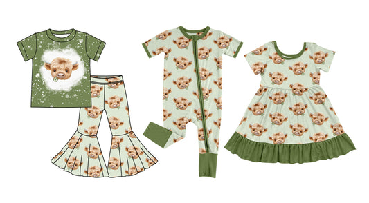 Baby Girl Short Sleeves Cow St Patrick Sibling Dress Romper Set ( Moq 5 Each Design ) 12.7