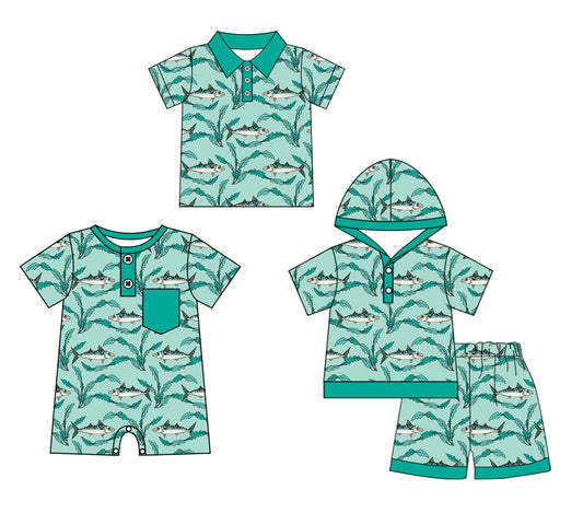 Baby Boy Short Sleeves Sibling Fish Romper Clothes Set ( Moq 5 Each Design )11.27