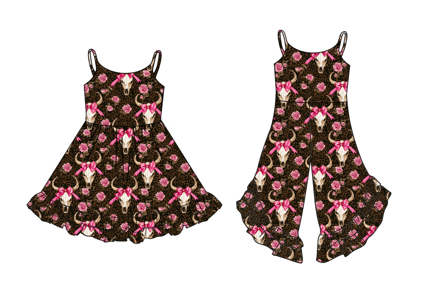 Baby Girl Straps Western Cow Bows Flower Sibling Jumpsuit Dress ( Moq 5 Each Style ) 2.25