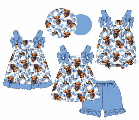 Baby Girl Western Cow Bows Sibling Romper Dress Set ( Moq 5 Each Style ) 1.18